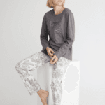 Γυναικεία Βαμβακερή Πιτζάμα Γκρι Floral