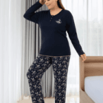 Γυναικεία Πιτζάμα Plus Size Floral Σκούρο Μπλε