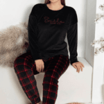 Plus Size Γυναικεία Fleece Πιτζάμα Με Καρό Παντελόνι