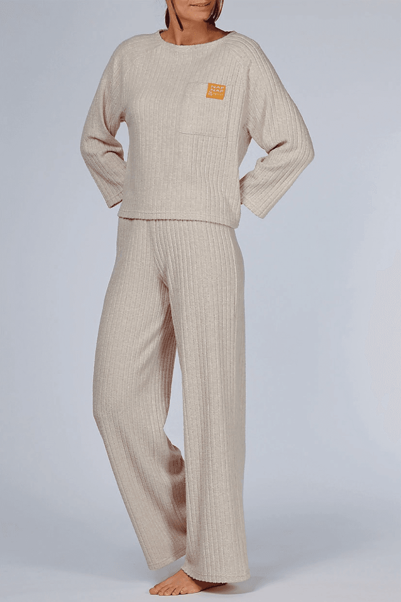 NF.STELL.PYK2 Naf Naf Χειμερινό Γυναικείο Σετ Πιτζάμας Fleece Μπεζ - Image 1