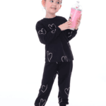 Μαύρο Παιδικό Σετ Πιτζάμας με Καρδιές