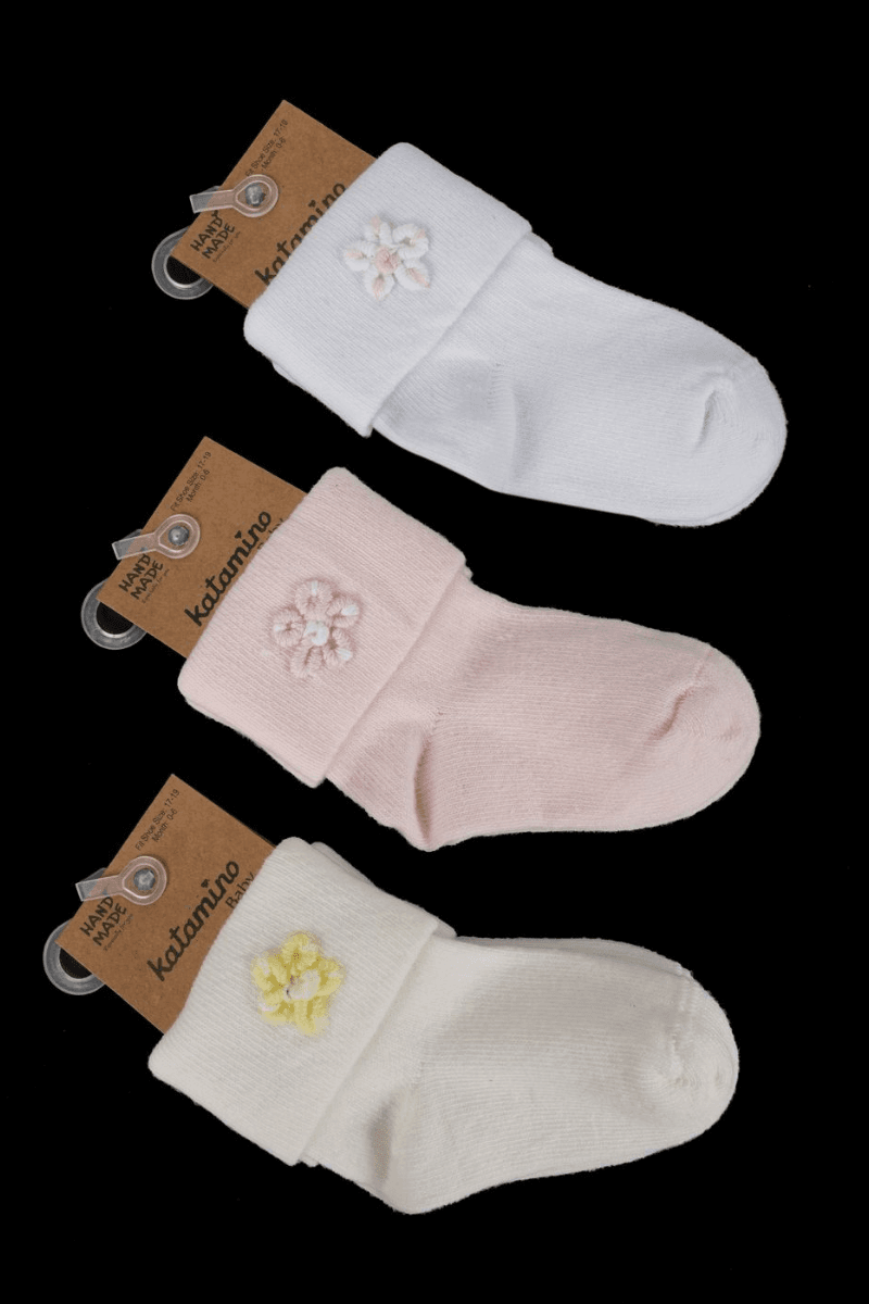K46285 Βρεφικές Κάλτσες Katamino Baby Χειροποίητες με Κεντητό Λουλούδι - Image 1