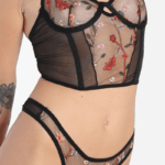 Σετ Εσώρουχα Μαύρο Διάφανο με Κεντητά Λουλούδια