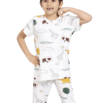 🦁 Παιδική Πιτζάμα με Ζωάκια της Σαβάνας – Λευκή