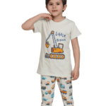 Παιδική Πιτζάμα με Εκσκαφέα και Φορτηγά – Εκρού