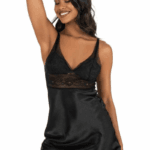 🖤 Μαύρο Σατέν Νυχτικό με Δαντέλα 🖤