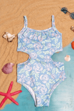 💙“Λουλουδένια Δροσιά” – Παιδικό Ολόσωμο Μαγιό με Cut-Out και Βολάν - Image 2