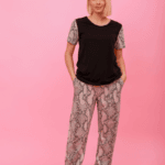 🖤 Γυναικεία Πιτζάμα με Μανίκια & Παντελόνι σε Snake Print – Μαύρο & Nude | Happy Family