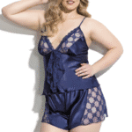 Σατέν Babydoll Navy Blue με Δαντέλα – Big Size
