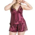 Σατέν Babydoll Μπορντό με Δαντέλα – Big Size