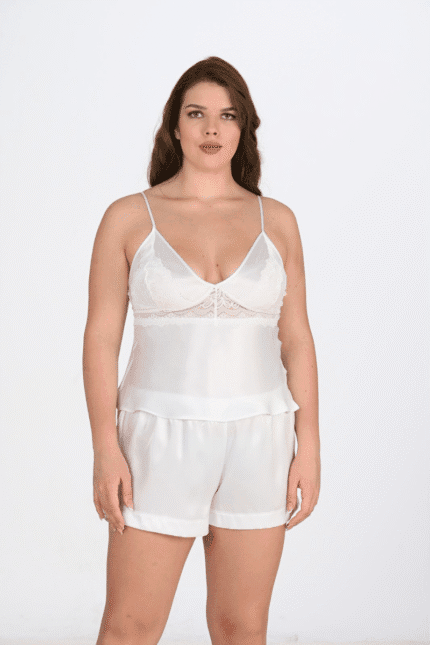 Σατέν Babydoll Big Size Λευκό – Ιδανικό για Νυφικό Σετ ή Ρομαντικές Στιγμές