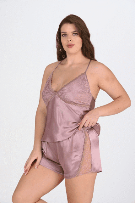 Σατέν Babydoll Big Size Σάπιο Μήλο με Δαντέλα