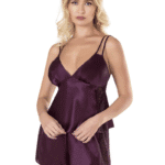 🌹 Σατέν Babydoll Μπορντό με Δαντέλα